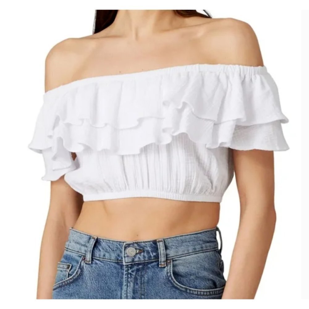 Show Me Your Mumu White Cotton Gauze KAYA Ruffled Crop Top Size XS